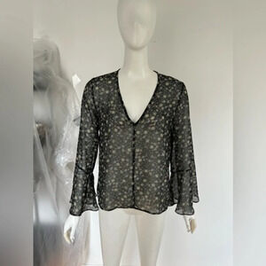 Only Hearts WOMEN'S FLORAL LIGHTWEIGHT Bell SLEEVE PULLOVER BLUSE-TOP Sz S